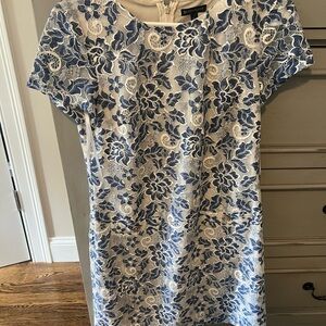 Eileen Fisher Blue and White Lace Mini Dress